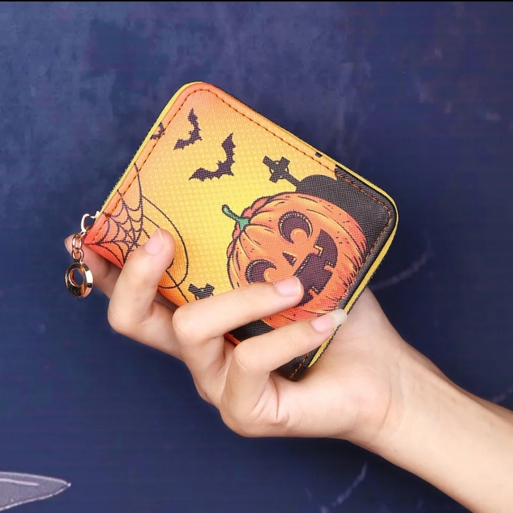 Orange Jack O'Lantern Halloween Zippered Wallet! New condition - Picture 2 of 6